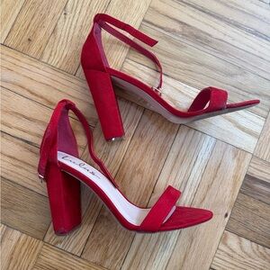 Lulu's Red Suede Ankle-Strap Block Heels in Size 7.5